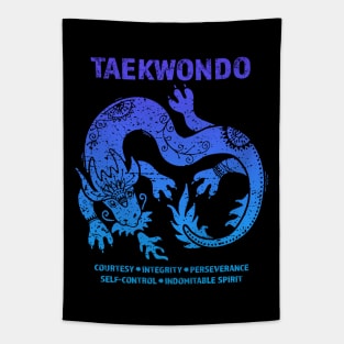 Taekwondo Five Tenets Blue Dragon Artwork Martial Arts Tapestry