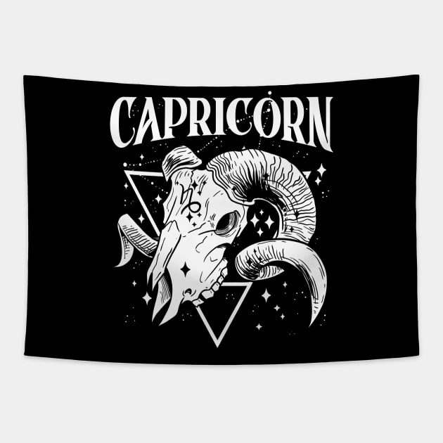 CAPRICORN Charm Astronomy Witch Shirt Skull constellation Tapestry by Juandamurai