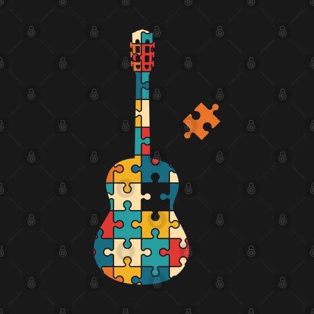 Retro Style Puzzle Classical Guitar Silhouette by nightsworthy