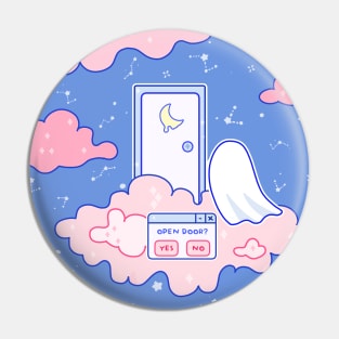 A ghost is in front a moon door up in the clouds Pin