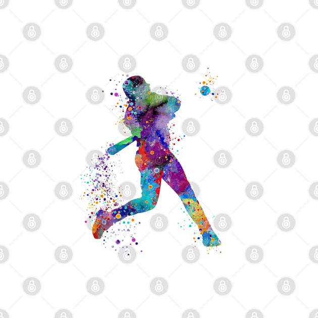 Baseball Boy Batter Softball Player Watercolor Silhouette by LotusGifts