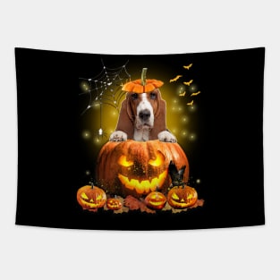 Basset Hound Spooky Halloween Pumpkin Dog Head Tapestry