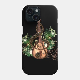 Music, Violin with clef, flowers and birds Phone Case