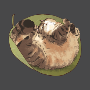 Tabby Cat T-Shirt - Tabby cat sleep in a leaf by Minran