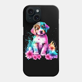 Puppy and flowers Phone Case