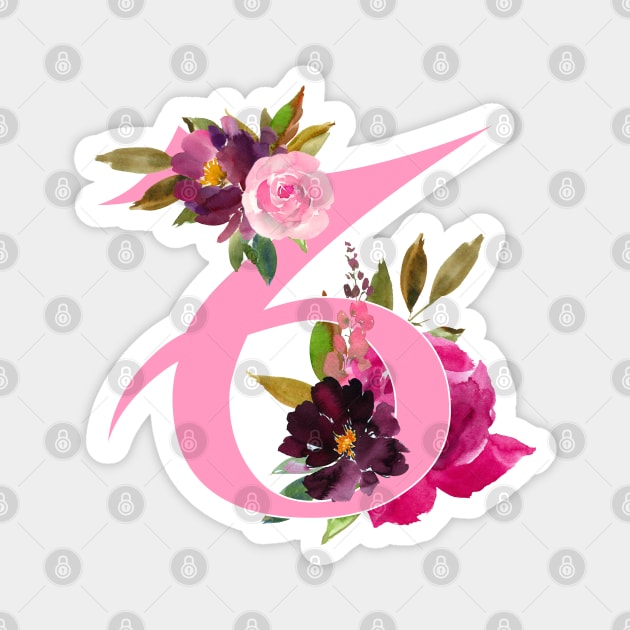 Capricorn Horoscope Zodiac Pink Flower Design Magnet by bumblefuzzies