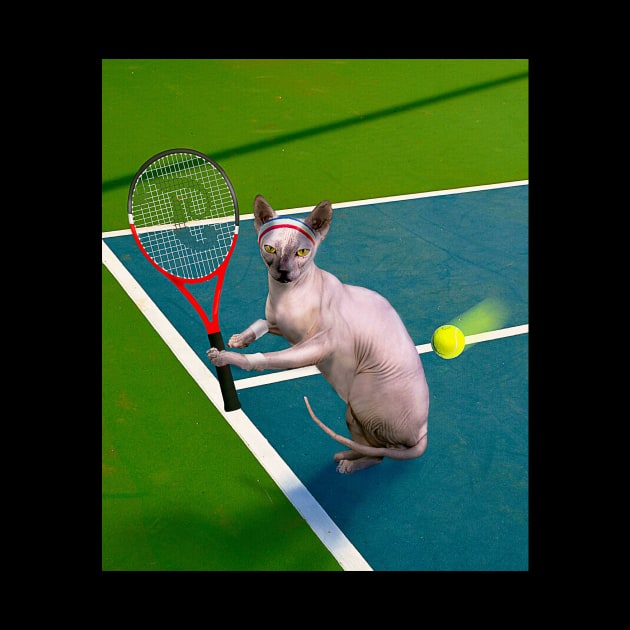 Sphynx Hairless Cat Playing Tennis by Random Galaxy