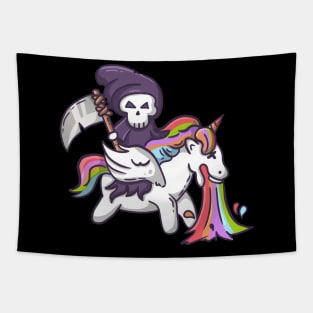 Rainbow's End - The Grim Reaper Rides a Dead Inside Unicorn Tapestry