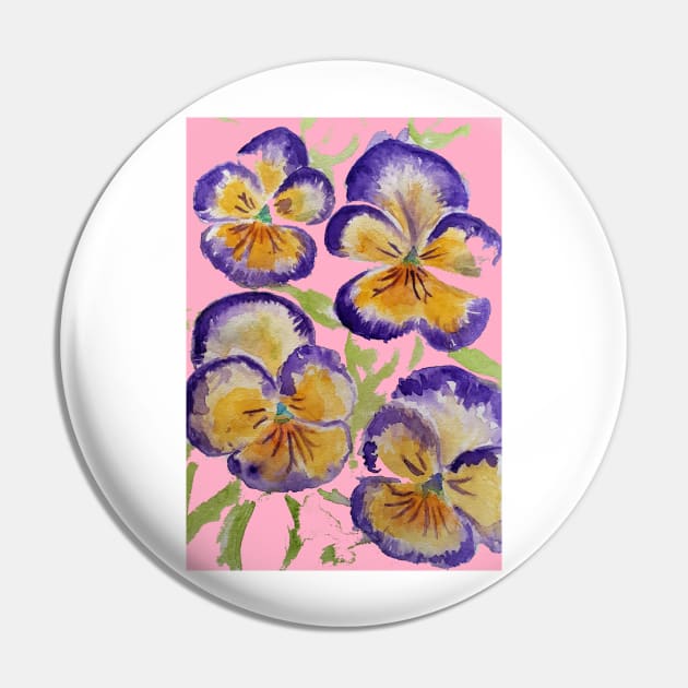 Viola Watercolor Purple Floral Pattern on Pink Pin by SarahRajkotwala