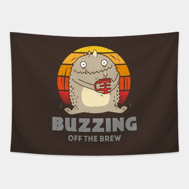 Buzzing off the Brew - Coffee Monster Tapestry by propellerhead