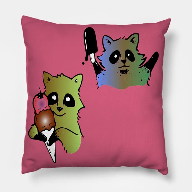 baby raccoon eating icecream Pillow by lazykitty