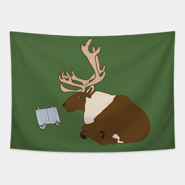 Reading Reindeer Caribou Animal Outdoors Tapestry by Craneibou