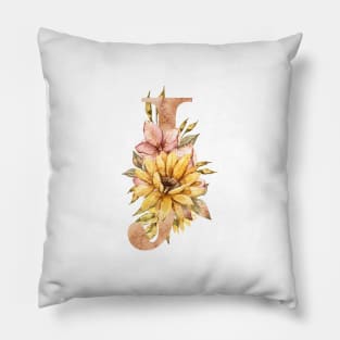 Watercolor sunflower bouquet monogram letter J Pillow