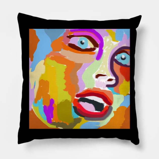 Woman's Face Pop Art Style Pillow by jazzworldquest