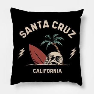 Vintage Surfing Santa Cruz California // Retro Surf Skull Pillow