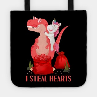 I Steal Hearts Unicorn Riding T rex Dinosaur Valentines Day Tote