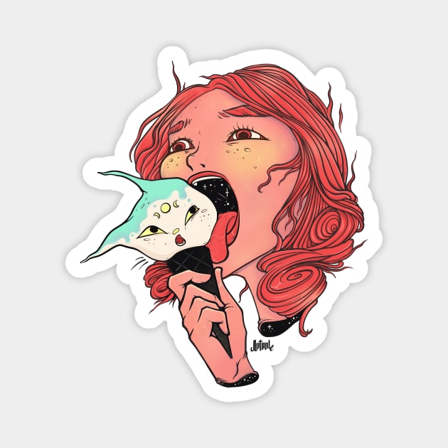 Girl Licking Cat Head Ice Cream Cone Magnet by cellsdividing