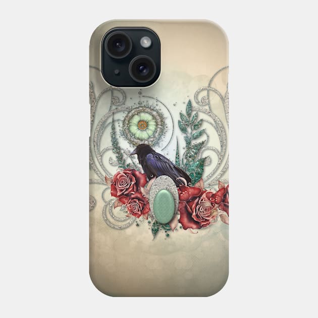 Elegant vintage roses with crow, the perfect balance of light and dark Phone Case by Nicky2342