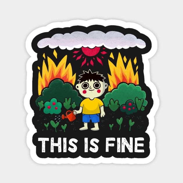 This Is Fine Meme Burning Global Warming Gardening Magnet by zeno27