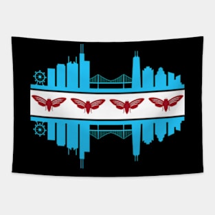 Cicada Chicago City Flag Skyline Tapestry