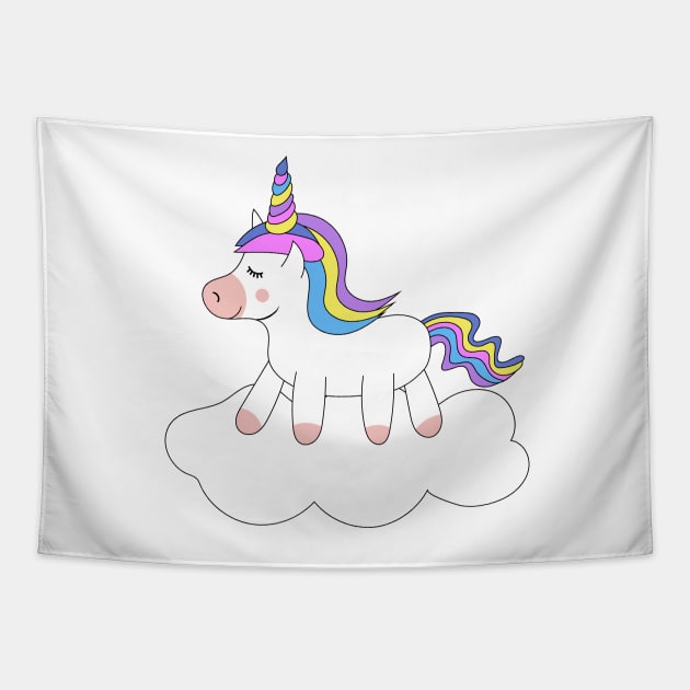 Cute Kawaii Unicorn on sky Tapestry by Novelty-art