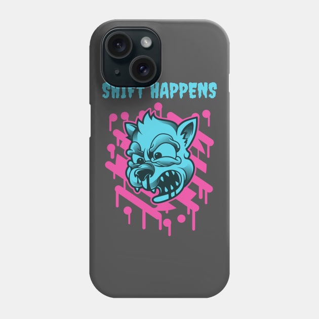 Shift Happens Funny Toon Wolf Design Neon Variant Phone Case by Figmenter