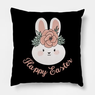 Happy easter cute easter bunny wearing a flower crown Pillow