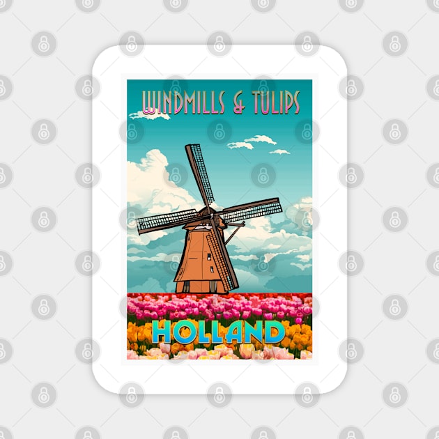 Windmills & Tulips In Holland Magnet by Sarahmw