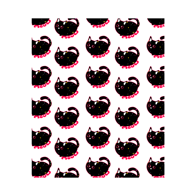 Meow Pattern with Repeating Black Cat by ArtMichalS