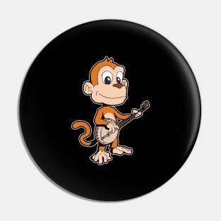 Comic monkey playing banjo Pin