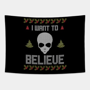 Alien Ugly Christmas Sweater I Want to Believe Tapestry