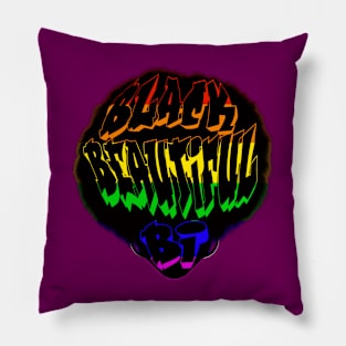Black, beautiful, bi(rainbow) Pillow