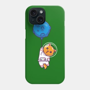 Cute Cat Astronaut Floating And Holding Balloon Cartoon Phone Case