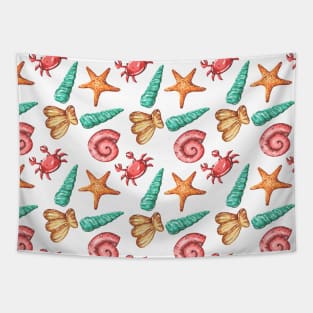 Cute Beach Nature with Coral Starfish and Crab Ocean Summer Gift Tapestry