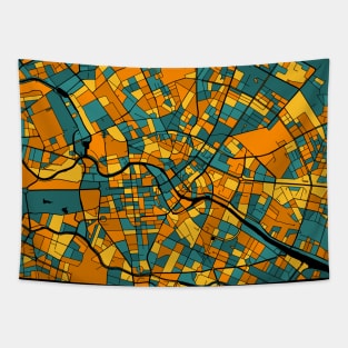 Berlin Map Pattern in Orange & Teal Tapestry