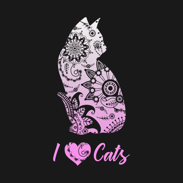 I love Cats Shirt Cat Mommy Mandala pink Girl Woman by ELFEINHALB