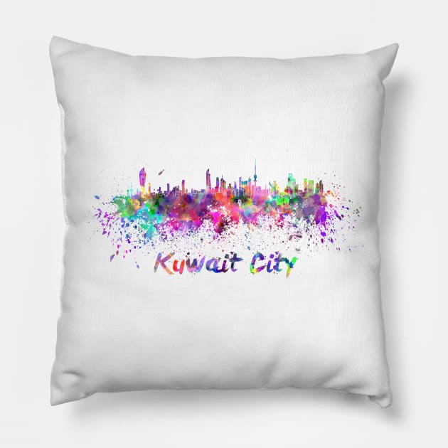 Kuwait city skyline in watercolor Pillow by PaulrommerArt