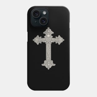 Christian wooden cross with heart and floral ornamental. Easter, symbol of Christianity,. hand drawing vintage engraving style illustration Phone Case