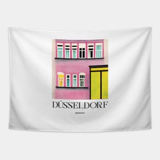 Düsseldorf Pink Yellow Street Travel Poster Retro Wall Art Illustration Tapestry