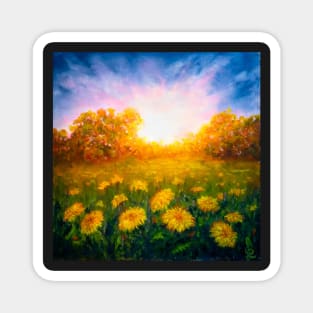 Dandelion field at sunset Magnet