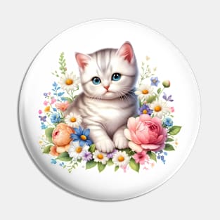 A cat decorated with beautiful colorful flowers. Pin