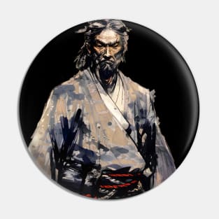 Japanese Ronin Samurai: I Play Alone on a Dark Background Pin