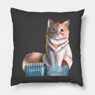 Science cat in a pipette tip box Pillow