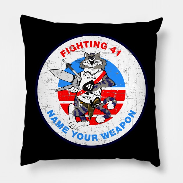 F-14 Tomcat - Fighting 41 Name Your Weapon - Grunge Style Pillow by TomcatGypsy