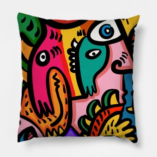Colorful Graffiti  Dancing Creatures Pillow