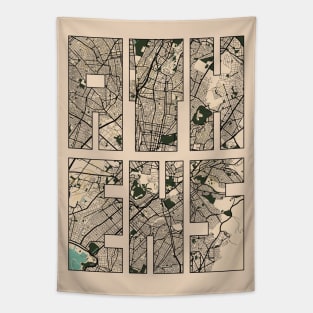 Athens, Greece City Map Typography - Vintage Tapestry