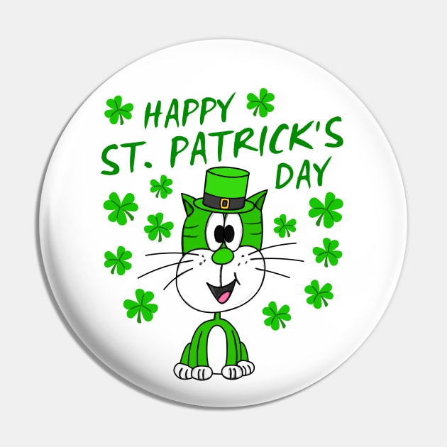 Happy St. Patrick's Day 2022 Cat Leprechaun Funny Pin by doodlerob