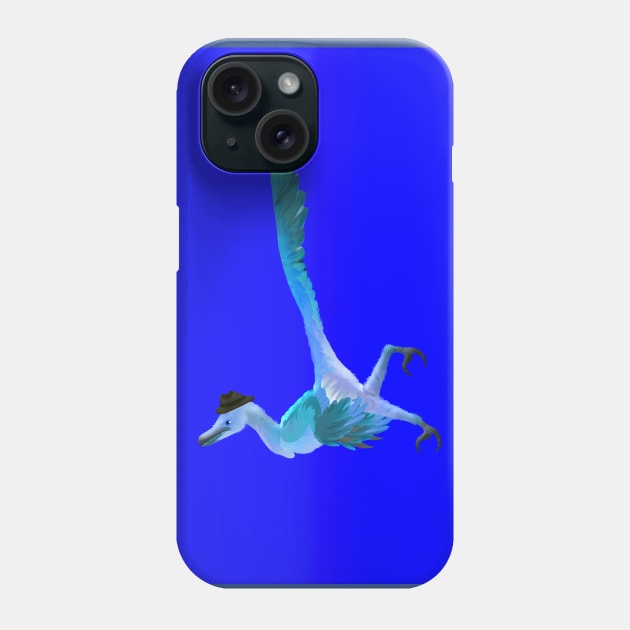 Feathered blue velociraptor with top hat Phone Case by Angsty-angst