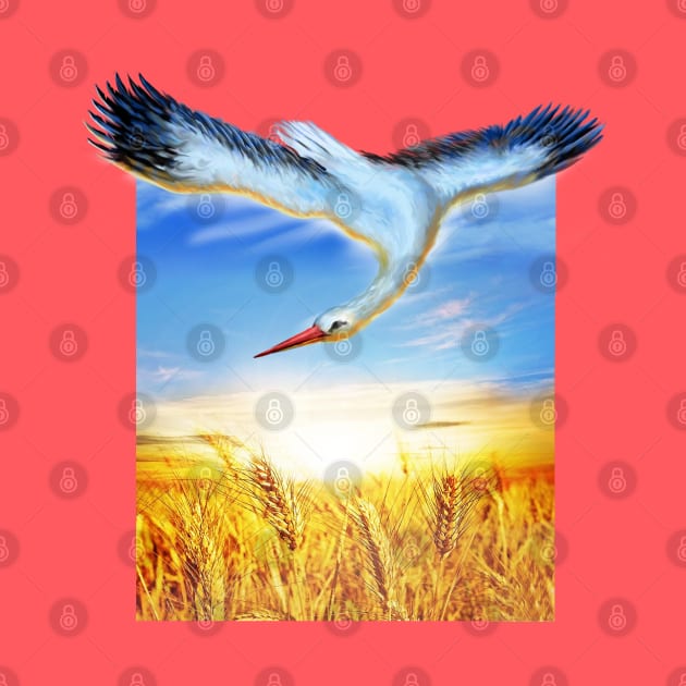 Stork and field by xlhombat