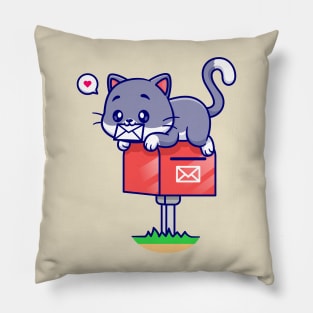 Cute Cat On Mailbox Cartoon Pillow